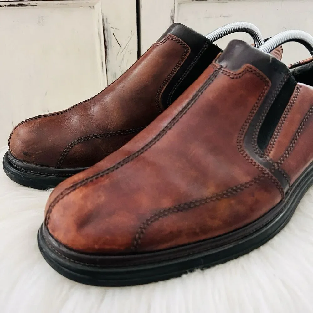 Clarks Dark Brown Oiled Leather Slip on Comfort Loafers Shoes - Mens 10.5M